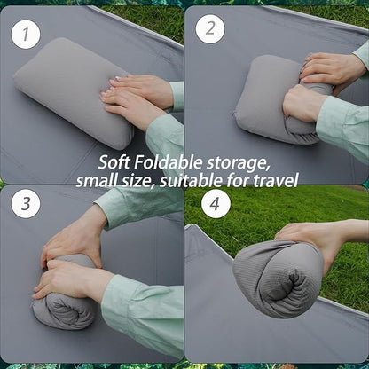 Travel Pillow Small Camping Pillow Memory Foam Bed Neck Soft Pillow Lightweight Easy to Carry Portable Cooling Home Pillow Removable Pillow Cover with Travel Storage Bag (Gray)