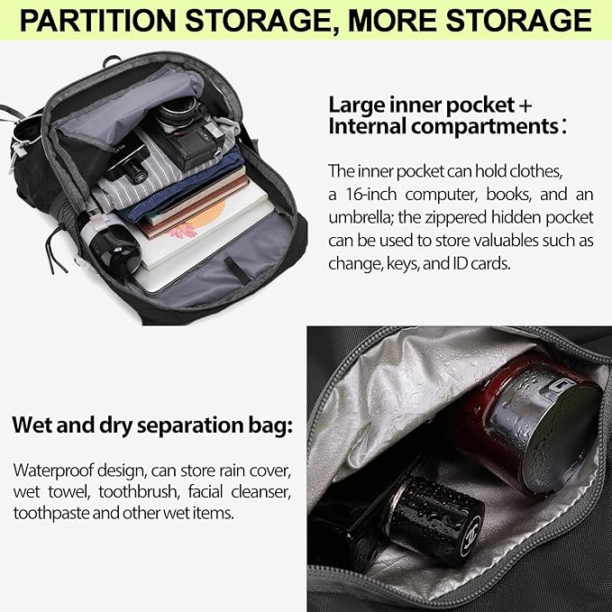 Seektop 20L Waterproof Hiking Backpack - Lightweight Daypack with 8 Pockets & Wet-Dry Compartment for Outdoor Adventures