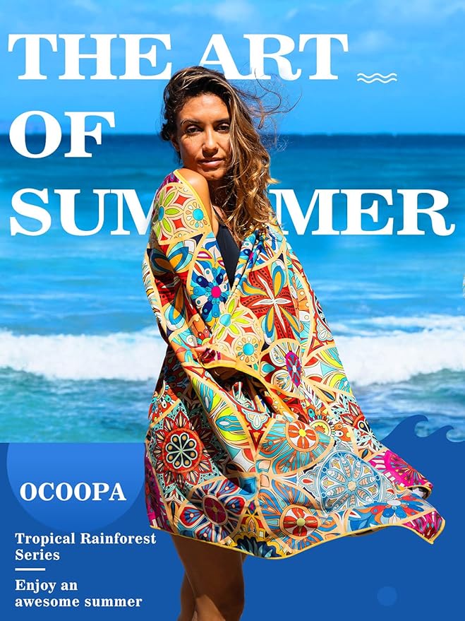 OCOOPA Microfiber Beach Towel - Oversized 80" x 57" - Quick Dry, Sand Free - Lightweight & Compact - Large Beach Towels for Swimming, Camping, Holiday