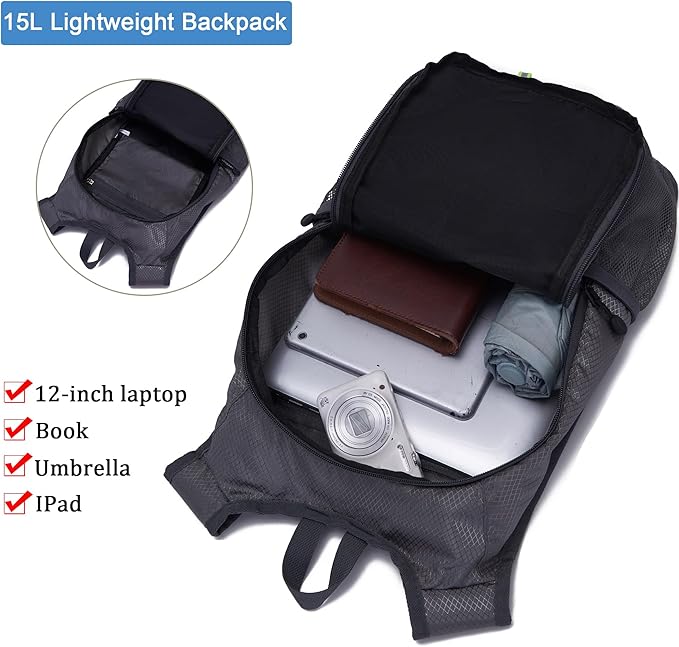 YZAOLL Small Hiking Backpack 15L Lightweight Packable Outdoor Hiking Daypacks for Women Men Travel Camping,DarkGray