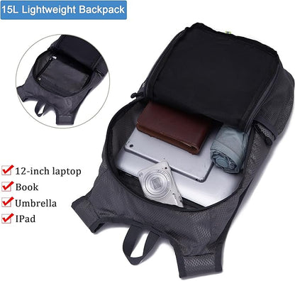 YZAOLL Small Hiking Backpack 15L Lightweight Packable Outdoor Hiking Daypacks for Women Men Travel Camping,DarkGray