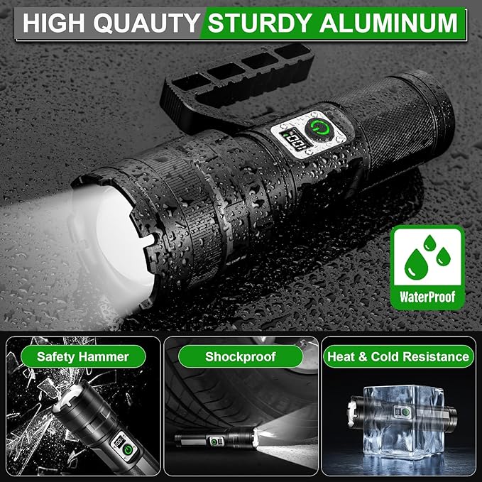 Rechargeable LED Flashlights High Lumens, 900000 Lumens Super Bright Flashlight with 11 Modes IPX6 Waterproof, Powerful Handheld Flashlight for Camping Emergencies Hiking Home