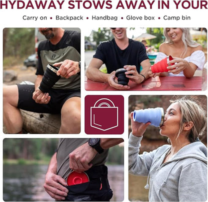 HYDAWAY Collapsible Pint - 16 oz, Silicone & Steel Rim I Collapsible Cup for Beer, Water & Soda, Portable Drinking Cup for Party, Camping, Backpacking & Hiking, Folding Travel Cups Collapse to 1-inch