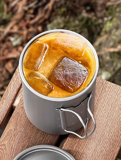 Titanium Camping Mug 300ml/10.1oz Lightweight Titanium Pot with Lid Foldable Handle Tea Cup Coffee for Outdoor Backpacking Hiking Traveling Picnic