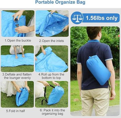 Inflatable Lounger Air Sofa Hammock, Inflatable Couch for Camping, Perfect for Beach Chair Waterproof Anti-Air Leaking Pouch Couch Air Chair for Outdoor, Beach, Hiking…