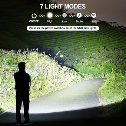 Flashlights High Lumens Rechargeable - 990000 Lumen Super Bright Flashlight with 7 Modes, IPX6 Waterproof Mid-Size LED Flash Light for Home, Camping, Hiking