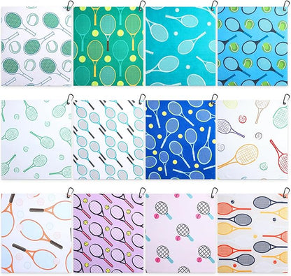 12 Pcs Tennis Gift Towel 15 x 17 Inch Absorbent Tennis Towel for Sweat Fast Drying Tennis Towel Tennis Accessories for Women Funny Hand Towel with Clip Tennis Gift for Women Men Team Sports