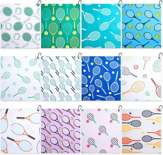 12 Pcs Tennis Gift Towel 15 x 17 Inch Absorbent Tennis Towel for Sweat Fast Drying Tennis Towel Tennis Accessories for Women Funny Hand Towel with Clip Tennis Gift for Women Men Team Sports