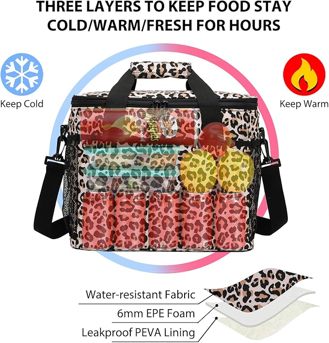 MIER 18L Large Soft Cooler Insulated Picnic Bag for Grocery, Camping, Car, Leopard