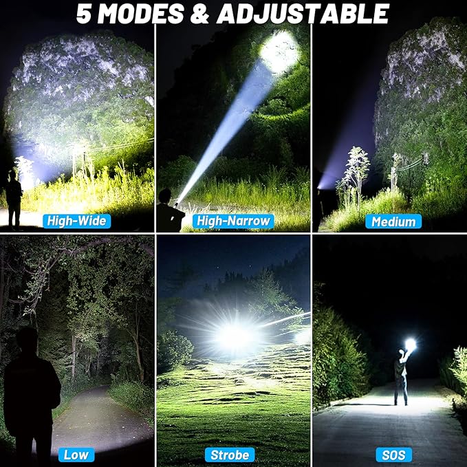 Rechargeable Flashlights High Lumens LED: 990,000 Lumens Bright Powerful Tactical Flash Light with Magnetic Base, Digital Display, 5 Modes, IPX6 Waterproof Torch for Camping Emergencies
