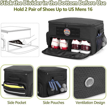 Golf Trunk Organizer Storage with Separate Compartment for 2 Pair Shoes Up to US Mens 16, Golf Car Locker Organizer for Balls, Tees, Clothes, Gloves, Accessories