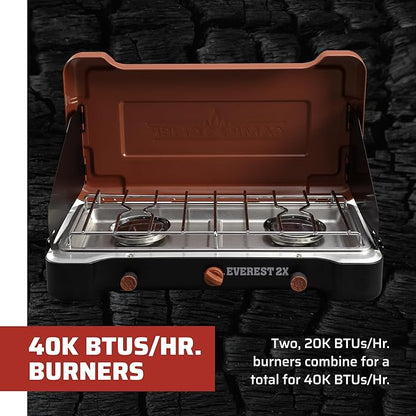 Camp Chef Mountain Series Everest 2X - High Output Two-Burner Camp Stove - Lid Doubles as Windscreen - Portable Cooking Stove - For Outdoor Cooking - 20,000 BTU Burners - 215 Sq In Cooking Area