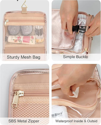Hanging Toiletry Bag for Women with Tsa Approved Toiletry Bag, Travel Foldable Toiletries Bag, Roll up Cosmetics Jewelry Toiletry Bag, Water Resistant Makeup Organizer