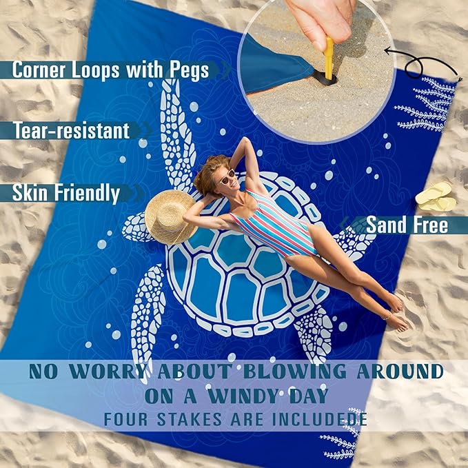 Beach Blanket Sandproof Waterproof 78''×81'' 1-5 Adults Oversized,Compact Lightweight Durable Beach Mat for Travel Camping Hiking Picnic Blanket