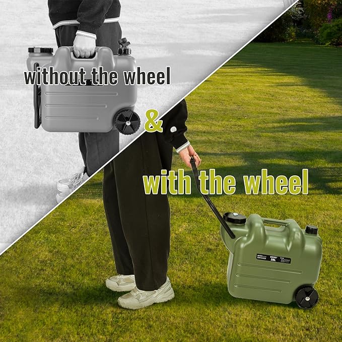 7.4 Gallon Water Jug With Wheels & Folding Handle, Portable Water Container, Rolling Wheel Water Storage Tank For Hiking Camping