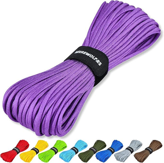 WEREWOLVES Paracord Rope, 7 Strand Type III Parachute Cord 4mm 100ft / 200ft for Crafting, DIY Projects, Survival Bracelets (Medium Purple, 200 ft)
