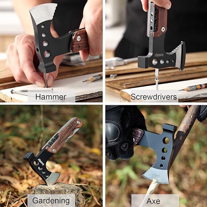 Multitool Axe Hatchet, Halloween Personalized Pocket Gift for Men, Tool Unique Survival Gear with Knife, Opener, Screwdriver Kit, Cool Gadgets Unique Multi-Tool for Camping, for Boyfriend, DAD