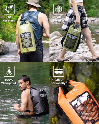 3D MAXpider Roll Top Dry Bag Backpack 30L, Waterproof Lightweight Floating Marine Drybag - Detachable Straps, Mesh Front Pocket - Travel, Hiking, Fishing, Swimming, Boating, Kayaking, Camping (Black)
