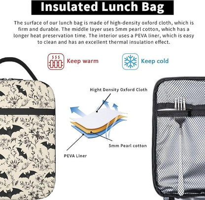 Bat Lunch Bag Insulated Reusable Lunch Box Thermal Cooler Tote For Men Women Work Travel Picnic Hiking