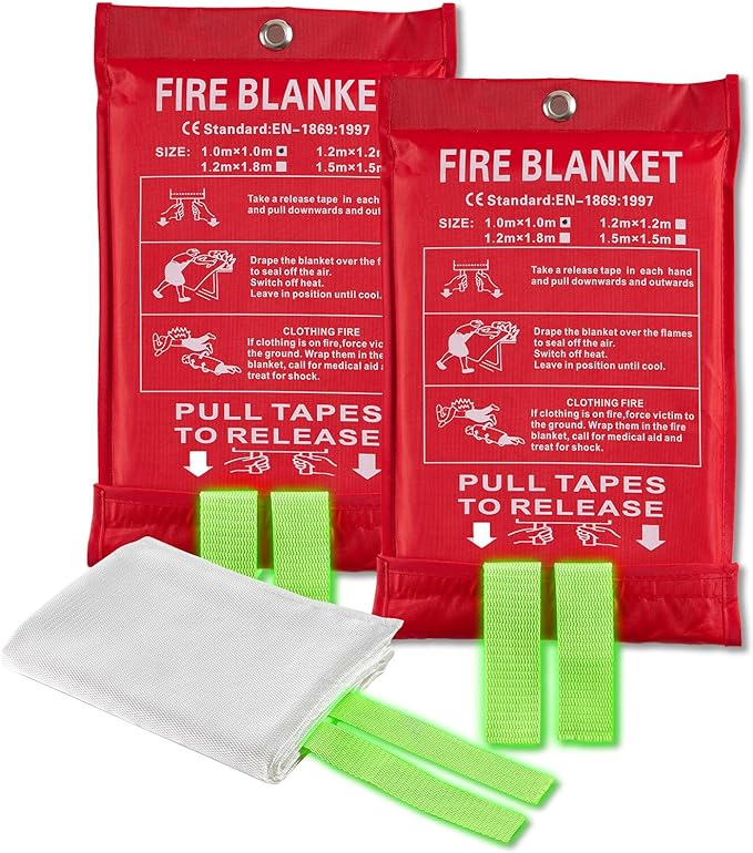 Fire Blankets Emergency for Home, Emergency Fire Blanket, 2 Pack Suppression Flame Retardent Safety Fire Blanket for Home, Kitchen, Fiberglass Fire Blanket