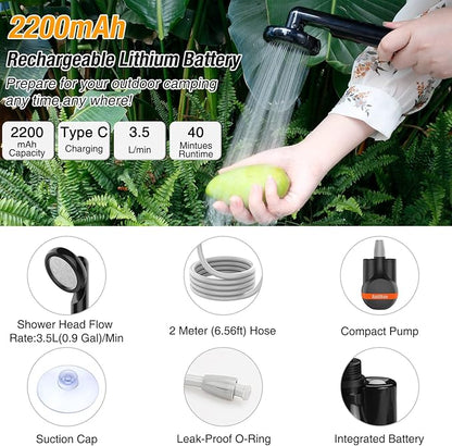 Portable Shower Camping Shower, Outdoor Camp Shower Pump Rechargeable Shower Battery Powered Handheld Shower Heads for Camping, Hiking, Beach Washing, Traveling, Pet Cleaning, Watering