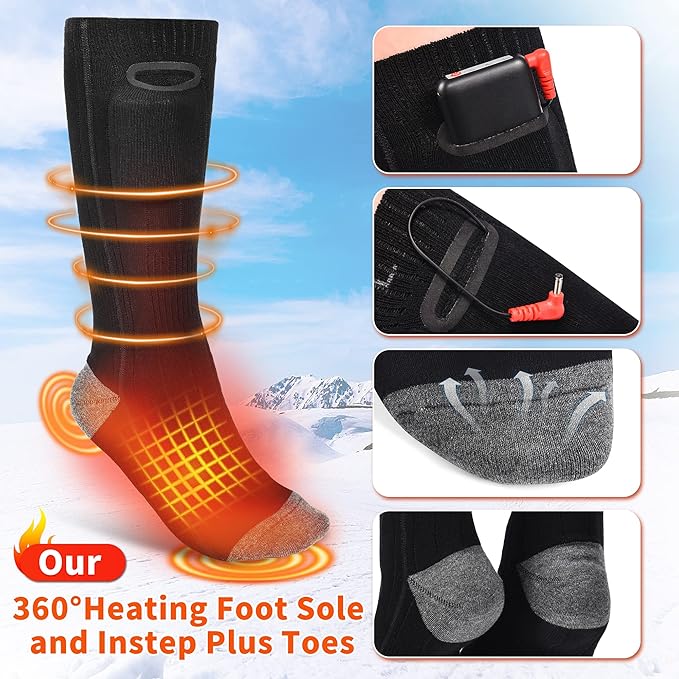 Heated Socks, Rechargeable Electric Socks with 3 Heat Settings, 8 Hours Heating time Winter Foot Warmers with Large Capacity Batteries for Men/Women