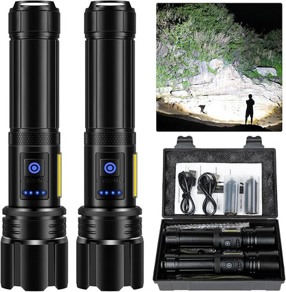 Rechargeable Flashlights High Lumens, Led Flashlight 990000 Lumens Bright Flash Light with 7 Modes, Flashlights for Camping, Home, IPX7 Waterproof (2 Pack)