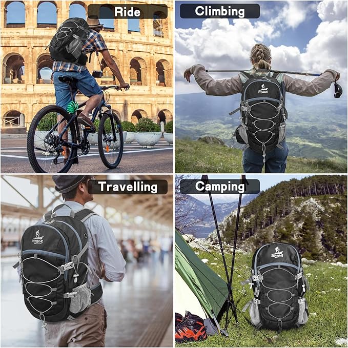Hiking Backpack Packable 40L Foldable - Lightweight Camping Travel Daypacks Water-resistant Backpacks Outdoor Sports for Men Women (Black)