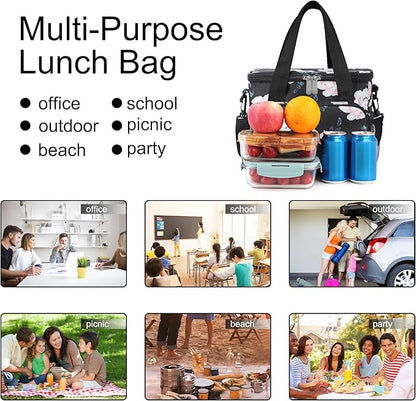 Femuar Lunch Bags for Women/Men, Insulated Lunch Bag for Work Office - Lunch Cooler Bag Leakproof Lunch Box with Adjustable Shoulder Strap - Pink flower