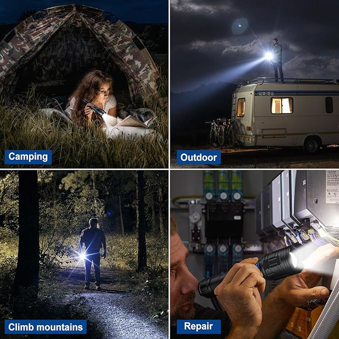 Rechargeable LED Flashlights High Lumens 2 Pack, 900000 Lumen Super Bright Flashlight with USB Cable, 7 Modes Powerful Flashlight Waterproof Flash Light for Home Emergencies Camping