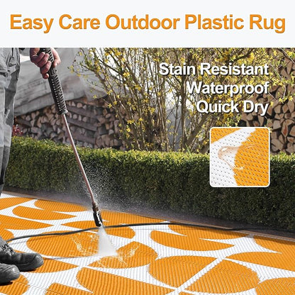 Wonnitar Outdoor Rug 6x9, Waterproof Patios Rug Reversible Plastic Straw Rug, Large Outside Area Rug, Portable RV Mat, Indoor Outdoor Carpet for Picnic Balcony Backyard Porch Deck (Orange,6'x9')