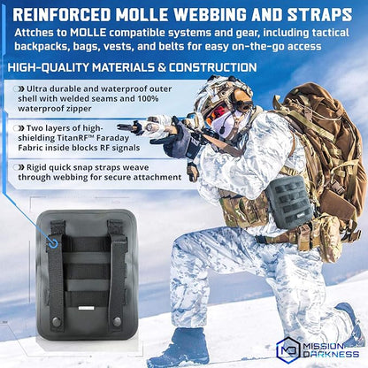 Mission Darkness Dry Shield MOLLE Faraday Pouch (2nd Gen) // Waterproof & Submergible Dry Bag + RF Shielding Liner. Signal Blocking, Anti-tracking, EMP Shield, Data Privacy, Electronic Device Security