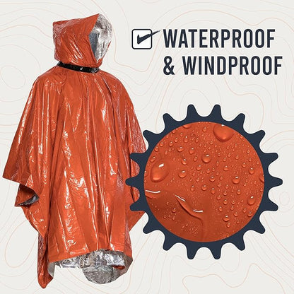 Go Time Gear Emergency Survival Life Poncho 2 Pack - Thermal Use in Camping, Survival Gear - Includes Whistle & Paracord