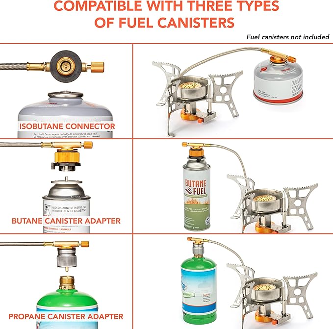 Backpacking Stove with Built-in Ignition System, Compatible with 3 Types of Camping Stove Fuel