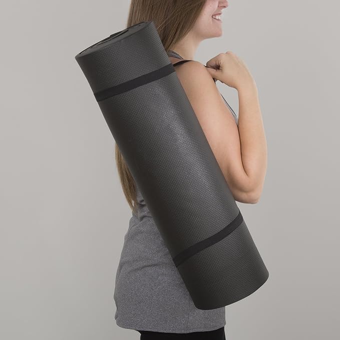 Extra-Thick Yoga Mat - Durable Comfort Non-Slip Foam Workout Mat for Fitness, Pilates, and Floor Exercises with Carrying Strap by Wakeman
