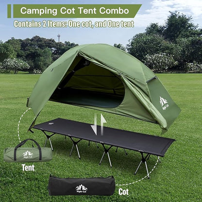 Night Cat Camping Cot Tent for 1 Person Off Ground Elevated Tent Cot Foldable Camping Sleeping Bed with Rainfly Waterproof Green