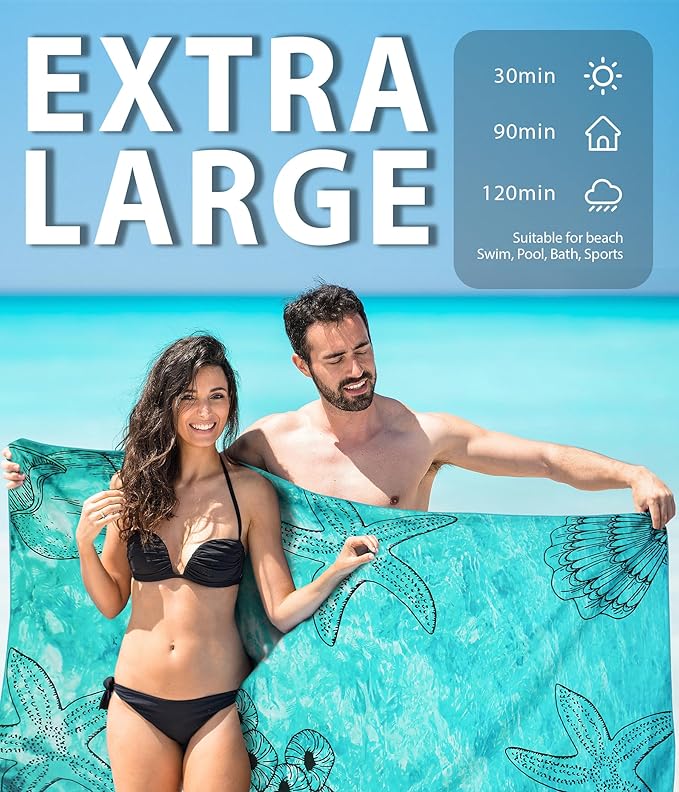 Microfiber Beach Towel – Quick Dry Lightweight Sand Free Oversized Large Towel Accessories Travel Must Swim Pool Yoga Camping Summer Cruise Ship Essentials Compact Sandproof Gift Starfish(71" 32")