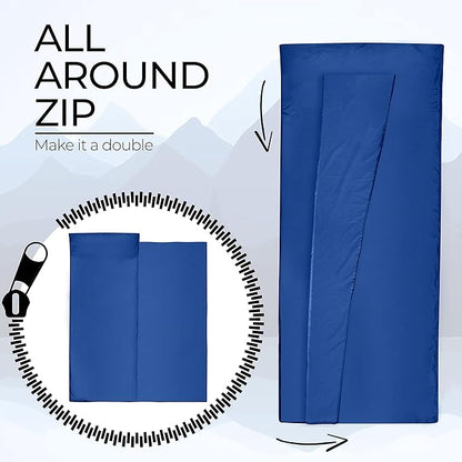 2-in-1 Sleeping Bag Liner and XL Sized Travel Sheet - All Around Zipper - 100% Cotton - Ultra Lightweight Sleep Liner for Hotel Hostel and Camping