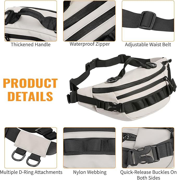 CamGo Tactical Fanny Pack for Men Women Military Waist Bag Molle Utility Hip Belt Pouch Crossbody Bags Bumbag for Cycling Hiking Walking Fishing White