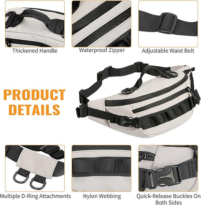 CamGo Tactical Fanny Pack for Men Women Military Waist Bag Molle Utility Hip Belt Pouch Crossbody Bags Bumbag for Cycling Hiking Walking Fishing White