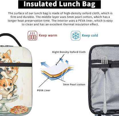 Dog Pizza Lunch Bag Insulated Reusable Lunch Box Thermal Cooler Tote For Men Women Work Travel Picnic Hiking