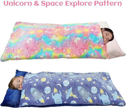 Sleeping Bag for Kids Glow in The Dark Slumber Bag for Girls and Boys Toddler Nap Mats, 62" x 28" Soft and Comfortable for Sleepover, Daycare, Preschool, Kindergarten
