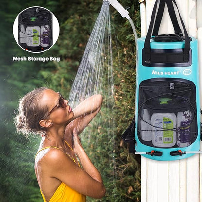 WILD HEART Camping Shower 22L/ 12L Portable Shower for Camping with Pressure Foot Pump and Hose - Solar Shower Bag Backpack for Camping, Road Trip & Outdoor Use
