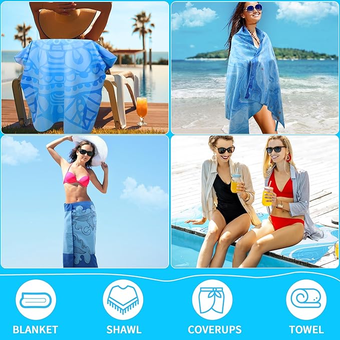 FISHEAL Microfiber Oversized Turkish Beach Towel - 2 Pack Sand Free Thin Quick Dry Compact Towels 71"x32" Extra Large Lightweight Travel Swimming Pool Yoga Gym Sports Essentials Gift for Adults