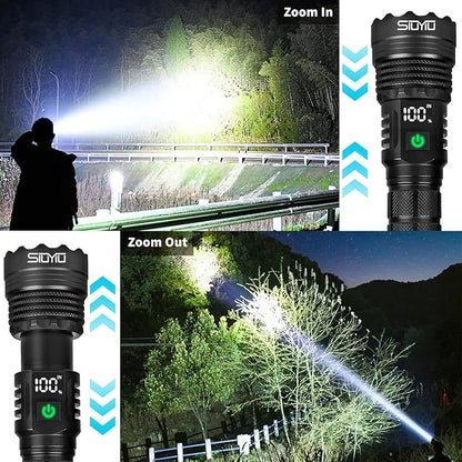 Flashlights High Lumens Tactical, Rechargeable Flashlight, 200000 Lumens Super Bright Flash Light, IPX45 Waterproof, 5 Modes Flash Lights for Camping, Emergency, Outdoor, Home