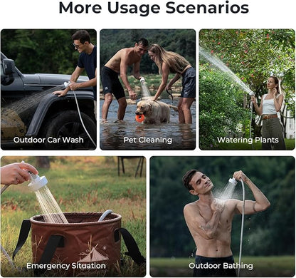 FLEXTAILGEAR MAX SHOWER Ultralight Rechargeable Outdoor Shower Pump, Portable Camping Showerhead Handheld, Travel Shower with USB-C Water Pump for Hiking, Car wash, Pet Cleaning, Beach Vacations