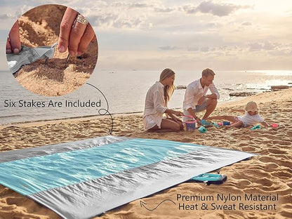 WEKAPO Beach Blanket Sandproof, Extra Large Beach Mat, Big & Compact Sand Free Mat Quick Drying, Lightweight & Durable with 6 Stakes & 4 Corner Pockets