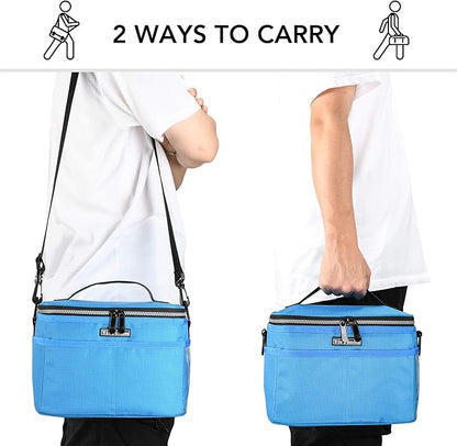 Tirrinia Insulated Lunch Box for Women Men, Leakproof Reusable Lunch Bag Containers for Adult,Working,Office,Lunch Soft Cooler Bag Tote for Picnic Hiking Beach,Blue Checkered
