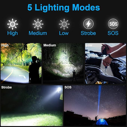 Flashlights LED High Lumens Rechargeable,Brightest 950000 lumens Flash Light, High Power Tactical Flashlight,Handheld Waterproof Flashlights for Emergency Camping Gift