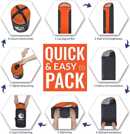VENTURE 4TH Backpacking Sleeping Bag – XXL, Double and Single Sizes - Lightweight Warm & Cold Weather Sleeping Bags for Adults, Kids & Couples – Ideal for Hiking, Camping & Outdoor Adventures